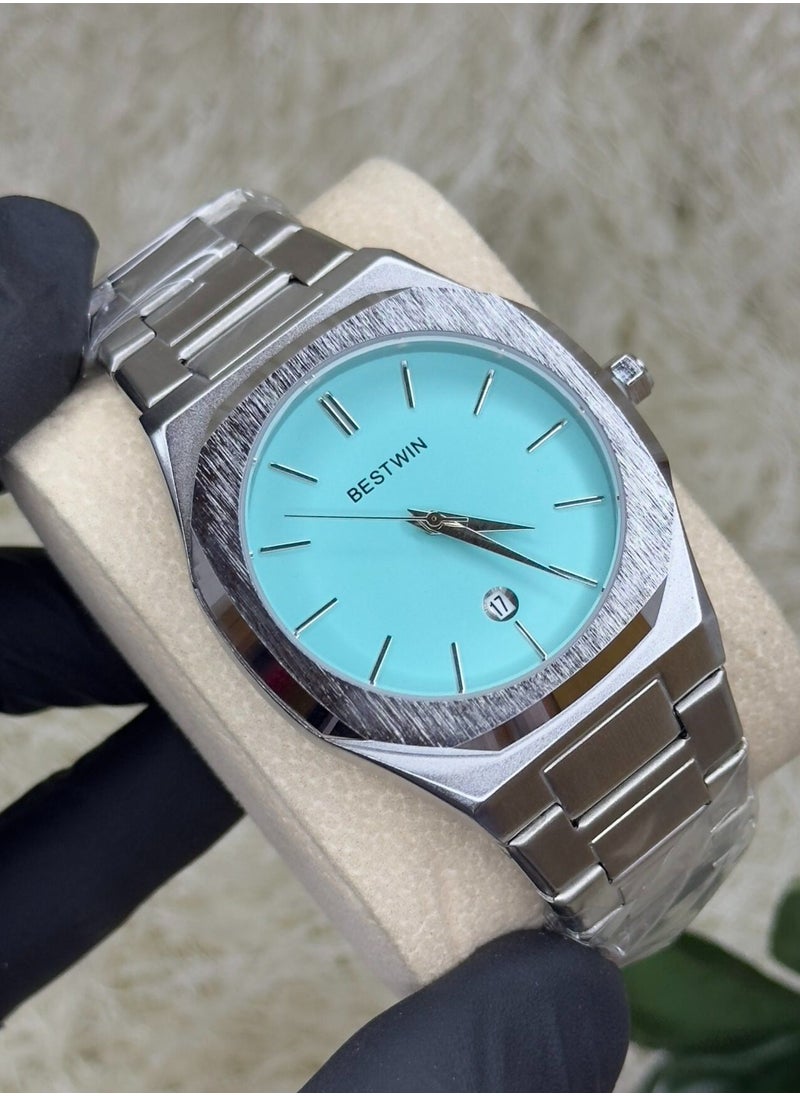 Bestwin Slim men's watch, limited edition from Bestwin, silver bracelet with Tiffany dial  - Image 1