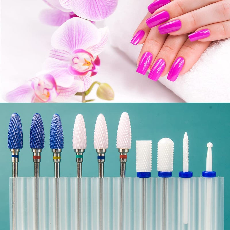 Feecy Nail Drill Bits Set Ceramic for Acrylic Nails Gel Polish Professional, 3/32 Inch Efile Nail Drill Bits Kit for Cuticle Safety Barrel Nail Art Tools with Holder, 10pcs (S10-C) - Image 2