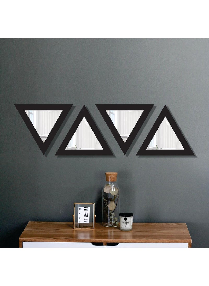 Creative Arts n Frames Creative Arts n Frames Self Adhesive Wooden Decorative Wall Framed Mirror Set of 4 Triangular Shape for Home Office Wall Living Room Bedroom Lobby Decoration 10x10inch Classic Black  - Image 2