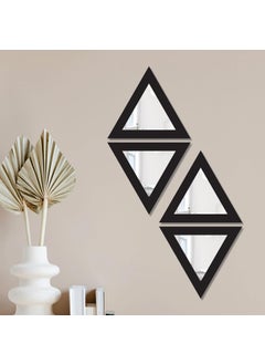 Creative Arts n Frames Creative Arts n Frames Self Adhesive Wooden Decorative Wall Framed Mirror Set of 4 Triangular Shape for Home Office Wall Living Room Bedroom Lobby Decoration 10x10inch Classic Black  - Image 1