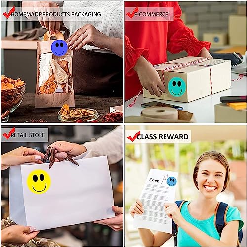 SMARSTICKER Color Yellow Happy Face Stickers - 2" Round Circle Christmas Teacher Kids Reward Labels - 500 Total Smiling Stickers - Image 3