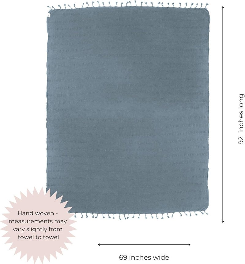 InfuseZen Large Stonewashed Turkish Throw Blanket  100 Organic Turkish Cotton  92 x 69  Soft Lightweight Cozy  Love Seat Sofa Bed Picnic Yoga  Sand Free Beach Blanket  Denim - Image 3