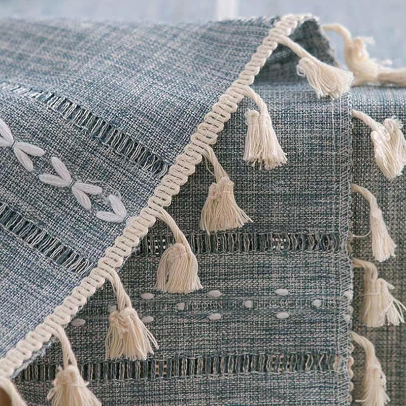 Utobanh Bedside Table Cloth with Tassel Small Table Cover for Nightstand,Bedside Table TV Microwave (Grey Blue, 17.7 * 39.4inches) - Image 4
