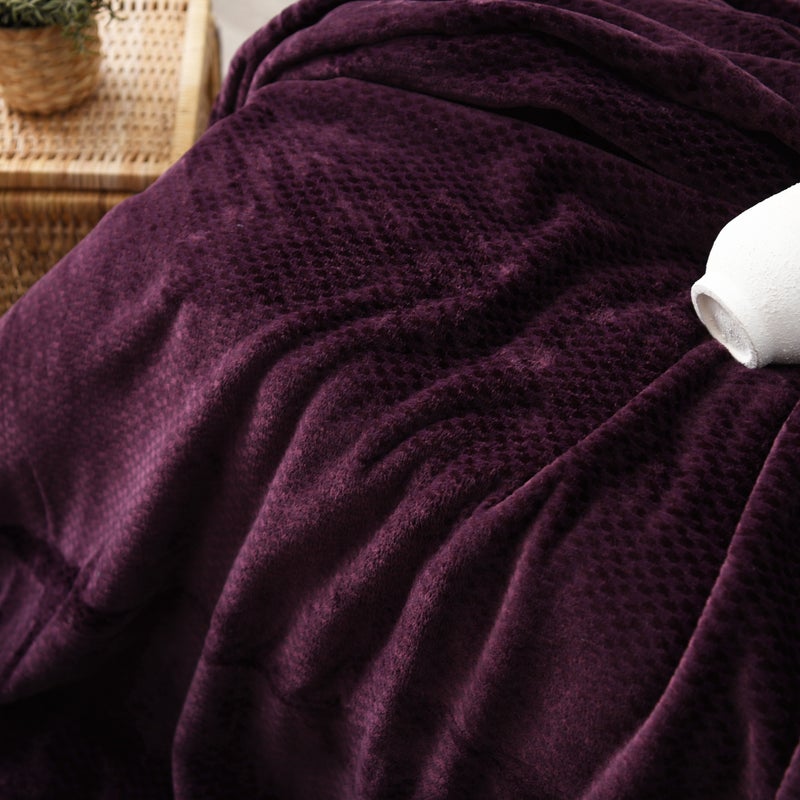 MORANO Velvet Soft Blanket | Double Size 220x240 cm | Plush Checkers Texture 310 gsm | Color - Classic Burgundy | Ideal for Beds, Sofa or Travel - Image 3