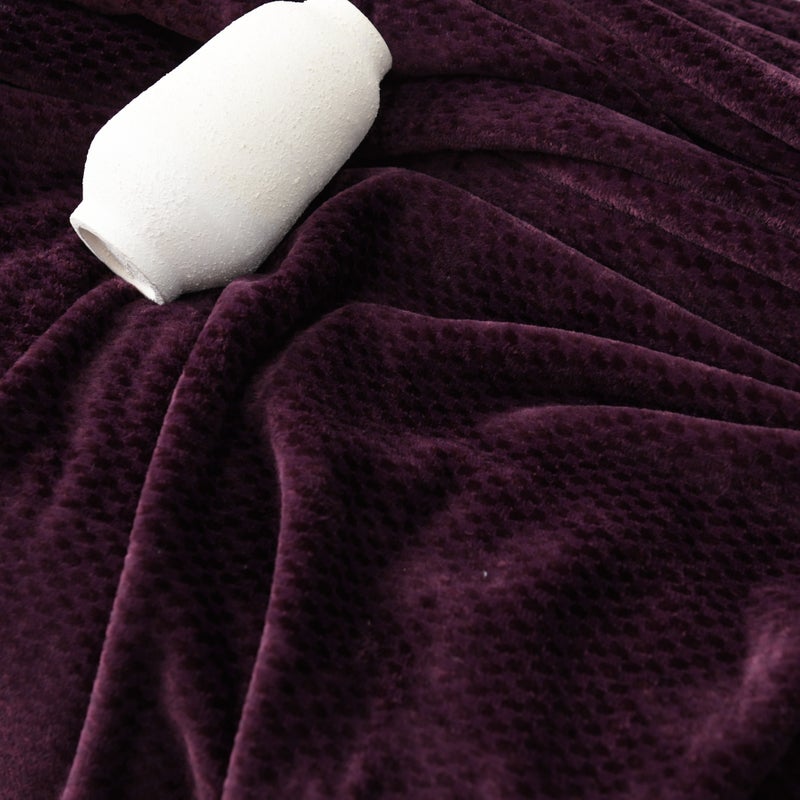 MORANO Velvet Soft Blanket | Double Size 220x240 cm | Plush Checkers Texture 310 gsm | Color - Classic Burgundy | Ideal for Beds, Sofa or Travel - Image 2