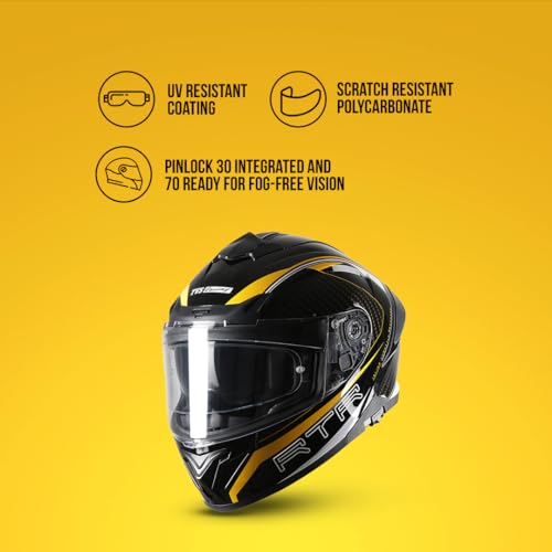 TVS Racing Hurricane Series Full Face Dual Visor Helmet for Men | Premium Bike Helmets with ABS Shell | Quick Release System | Aerodynamic Design | ECE, DOT & ISI Certified (Yellow, L) - Image 5