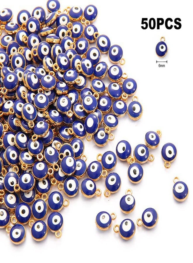 HERZWILD 50Pcs Blue Lucky Eye Turkish Beads Evil Eye Beads 6mm Spacer Bead Mixed Mini One Hole Connectors Evil Eyes Charms for DIY Bracelet Earring Necklace Crafts Making(Blue) - Image 2