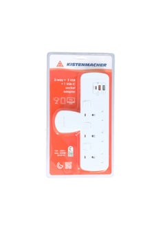 KISTENMACHER Kistenmacher  3-Way 2 x USB 1 x USB-C Multi-Outlet Socket Adapter White  - Image 1