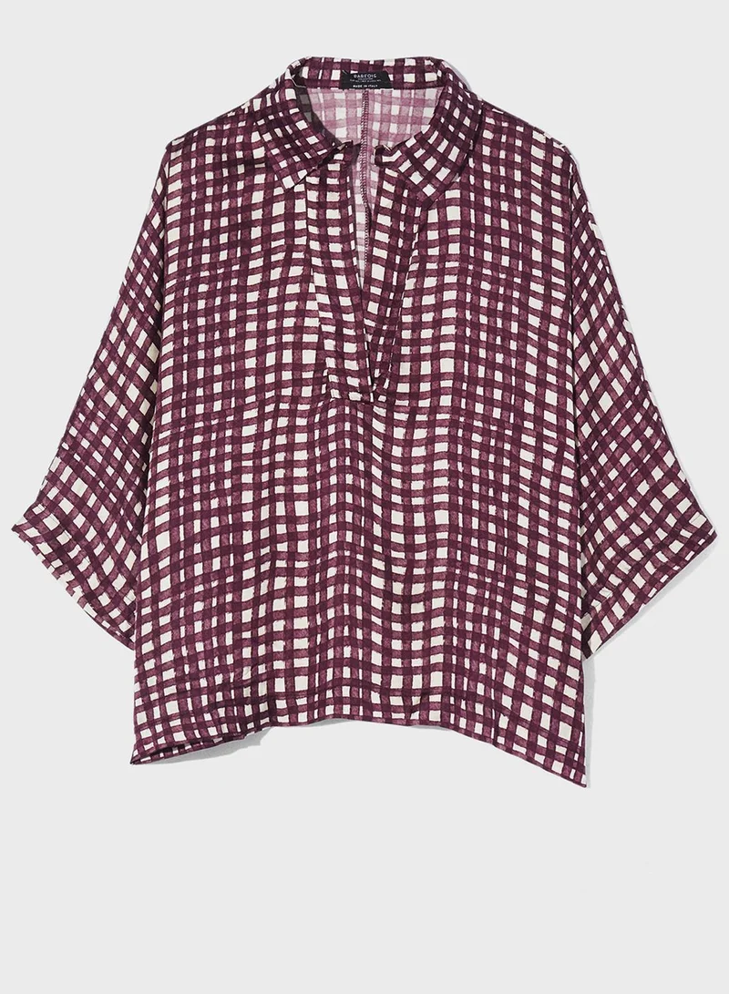 PARFOIS Checked V-Neck Top