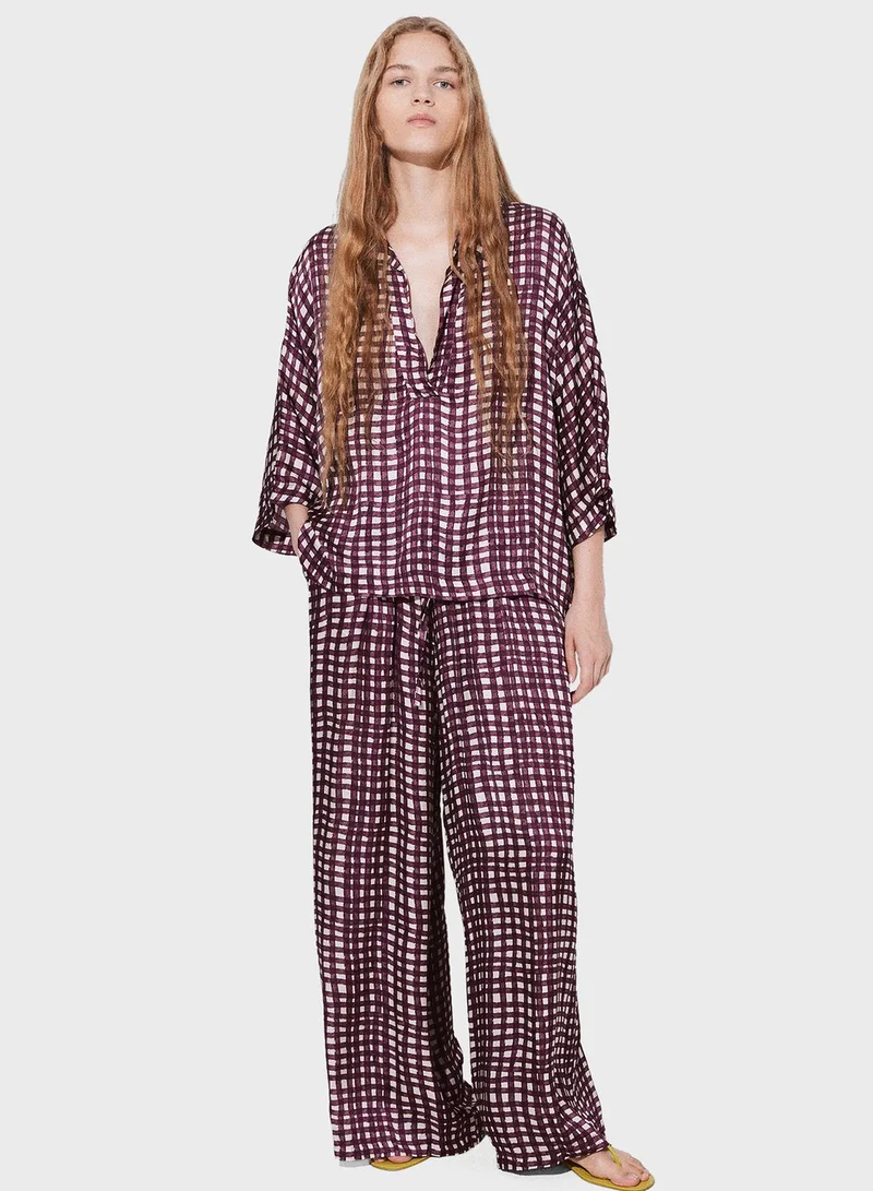 PARFOIS Checked V-Neck Top