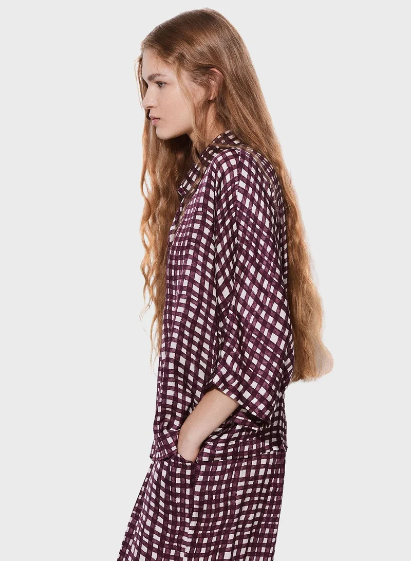 PARFOIS Checked V-Neck Top