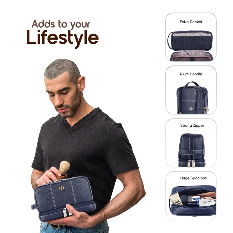 HAMMONDS FLYCATCHER Genuine Leather Toiletry Kit Bag For Men,Blue|Leather Dopp Kit 11Cms|Toiletry Bag|Shaving Kit Bag|Travel Toiletry Bag|Grooming Kit Organizer|Hand Stitched Vanity Case,Free Size - Image 3
