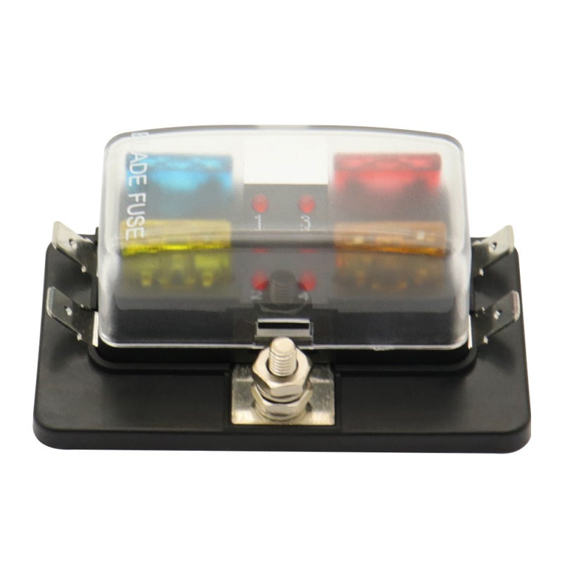 4 Way Fuse Box: 5A 10A 15A 20A Fuses, Screw Wiring For Robust Connection - Numbered Fuse Holders For Easy Identification, Red LED Warning Indicator Fuse Block for Car Electrical Systems - Image 1