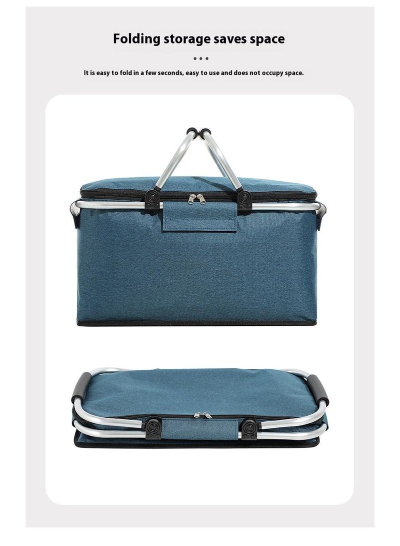 Bluejw Picnic Basket 20L Portable Collapsible Cooler Bag Grocery Bag Shopping Basket With Aluminium Handles For Shopping, Travel, Camping  - Image 3