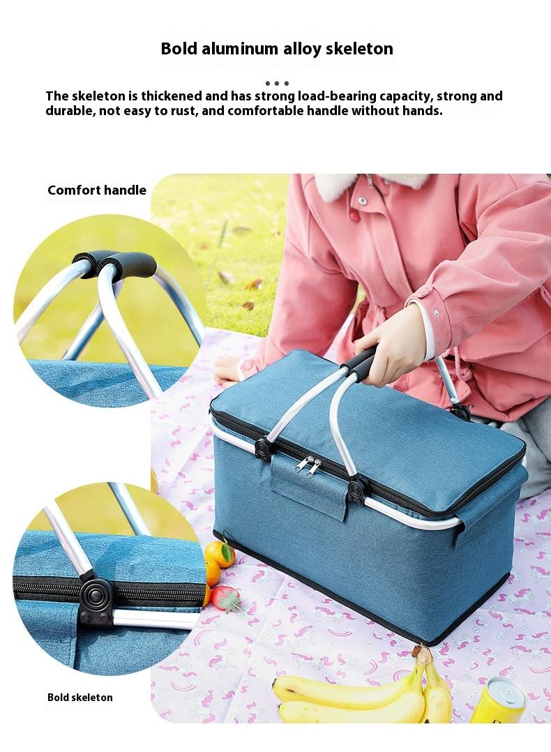 Bluejw Picnic Basket 20L Portable Collapsible Cooler Bag Grocery Bag Shopping Basket With Aluminium Handles For Shopping, Travel, Camping  - Image 2