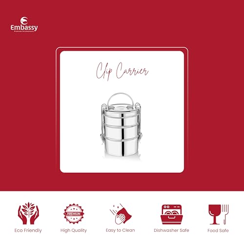 EMBASSY Stainless Steel Clip Carrier Lunch Box (3-Containers, 375ml Each) - Image 2