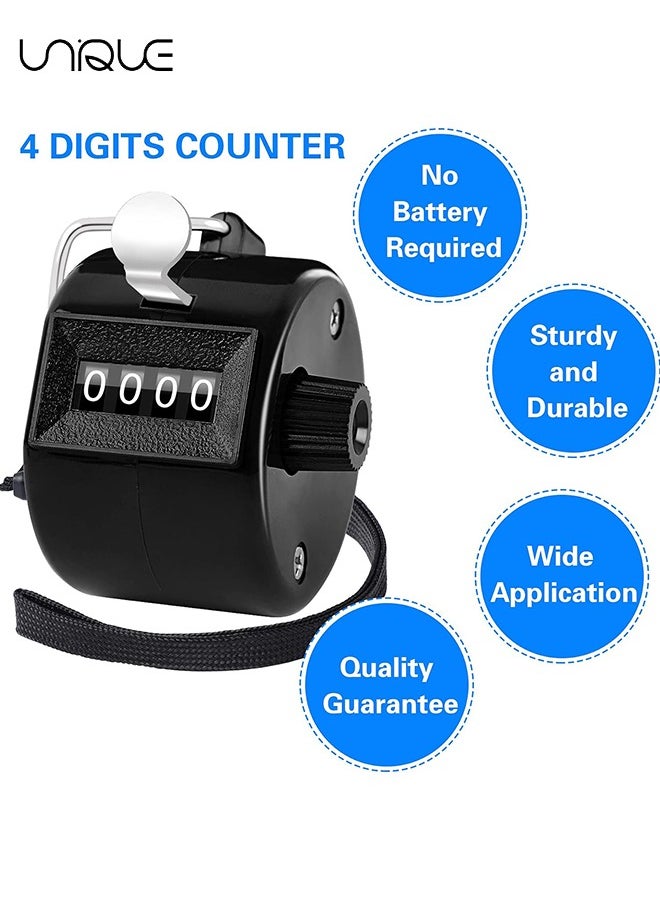 Unique - 2 Pack Hand Tally Counter 4 Digital Mechanical Palm Click Counter with Finger Ring, for Sport Stadium Coach Referees Row School Event (Black and White) - Image 1