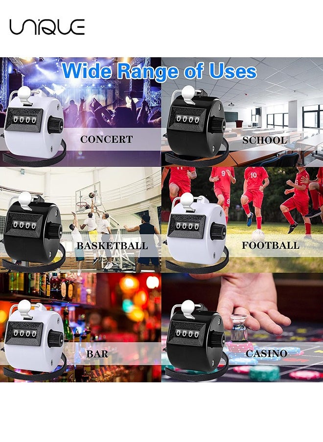 Unique - 2 Pack Hand Tally Counter 4 Digital Mechanical Palm Click Counter with Finger Ring, for Sport Stadium Coach Referees Row School Event (Black and White) - Image 1