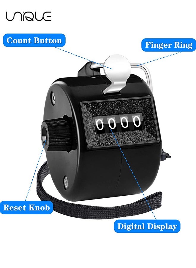 Unique - 2 Pack Hand Tally Counter 4 Digital Mechanical Palm Click Counter with Finger Ring, for Sport Stadium Coach Referees Row School Event (Black and White) - Image 1