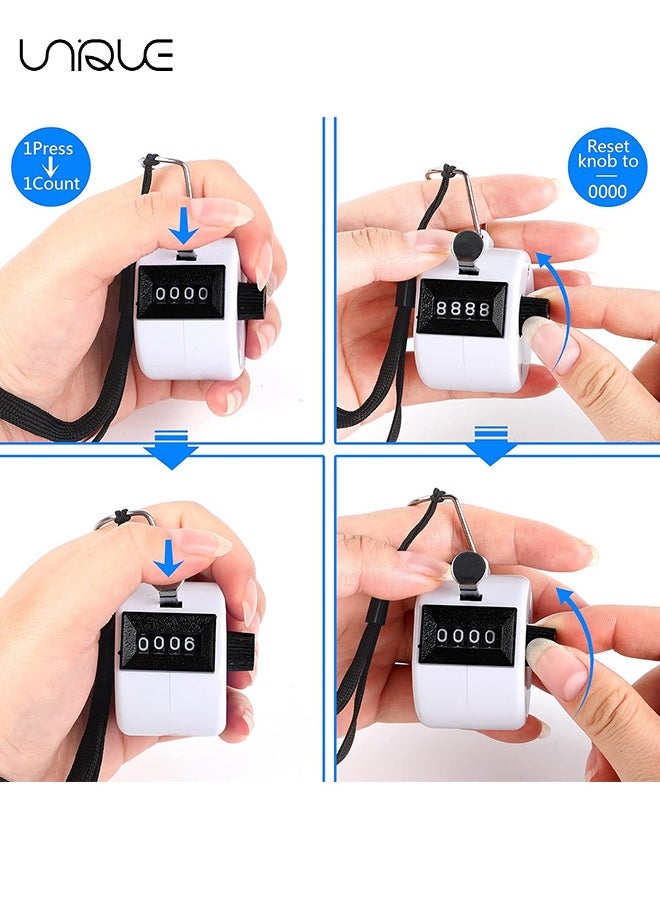 Unique - 2 Pack Hand Tally Counter 4 Digital Mechanical Palm Click Counter with Finger Ring, for Sport Stadium Coach Referees Row School Event (Black and White) - Image 1