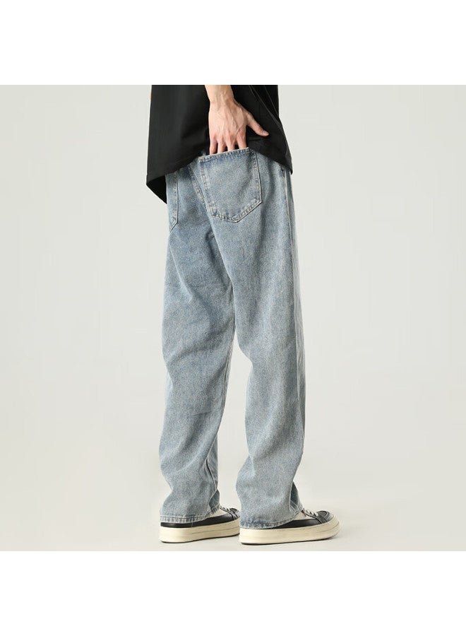 Foss Phil Men's Jeans, Spring And Summer, Loose Straight-leg, Versatile, Trendy, Wide-leg, American Casual Pants, Medium Blue, XL - Image 3