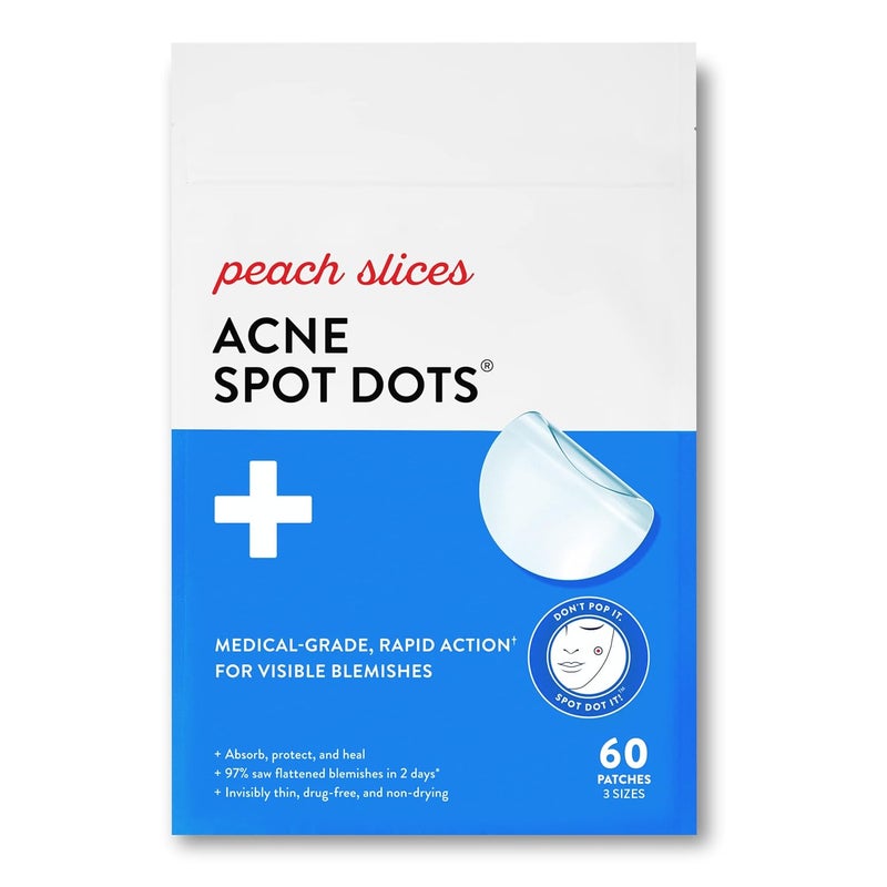 Peach Slices  Acne Spot Dots  Hydrocolloid Acne Patches  For Zits Blemishes  Breakouts  Vegan  CrueltyFree  Pimple Patches  Facial Skin Care Products  3 Sizes 7mm 10mm  12mm  60 Ct