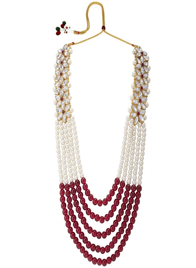 Peora Indian Traditional Gold Plated Crystal Pearl Wedding Bridal Necklace Jewellery Set with Earring Maang Tikka for Women Girls - Image 5