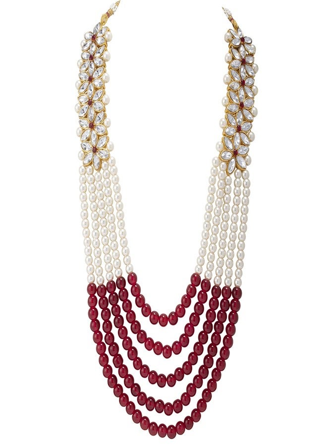 Peora Indian Traditional Gold Plated Crystal Pearl Wedding Bridal Necklace Jewellery Set with Earring Maang Tikka for Women Girls - Image 4