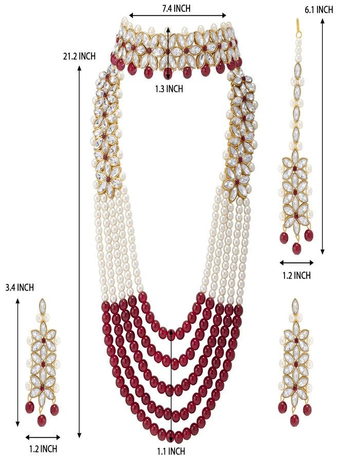Peora Indian Traditional Gold Plated Crystal Pearl Wedding Bridal Necklace Jewellery Set with Earring Maang Tikka for Women Girls - Image 3