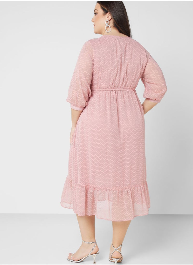 Ella Plus - Textured Detail Fit & Flare Dress - Image 1