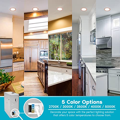 LUXRITE 6 Inch Ultra Thin LED Recessed Light with J-Box, 12W, 5 Color Options 2700K | 3000K | 3500K | 4000K | 5000K, Dimmable Wafer Light, 1000 Lumens, Copper Trim, Energy Star, IC Rated (4 Pack) - Image 2