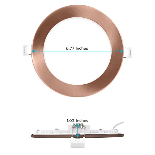 LUXRITE 6 Inch Ultra Thin LED Recessed Light with J-Box, 12W, 5 Color Options 2700K | 3000K | 3500K | 4000K | 5000K, Dimmable Wafer Light, 1000 Lumens, Copper Trim, Energy Star, IC Rated (4 Pack) - Image 5