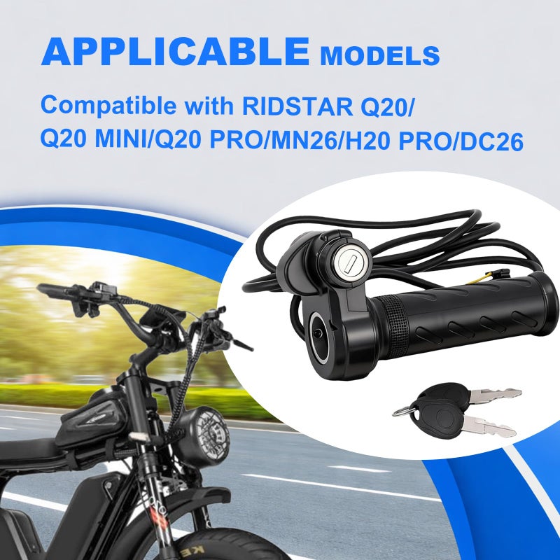 Hizoncore Upgraded Full Twist Throttle Ridstar Q20, Plug & Play No Rewiring 12V-72V Universal 3 Pin E-Bike Throttle with Key Lock for Scooter and Trike - Image 2