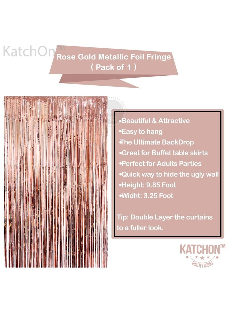 KATCHON - Rose gold Foil Fringe Curtain - 3.2x8 Feet Pack of 1 For Birthday Party Decorations | Rose Gold Birthday Party Decorations | Rose Gold Fringe For Eid Decoration - Image 1