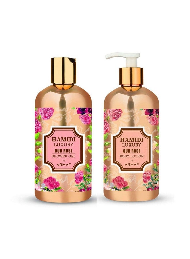 حميدي مجموعة العناية بالجسم برائحة العود والورد من حميدي | لوشن الجسم الفاخر برائحة العود والورد 500 مل | جل الاستحمام الفاخر برائحة العود والورد 500 مل | مرطب للغاية | ملمس ناعم | للجنسين