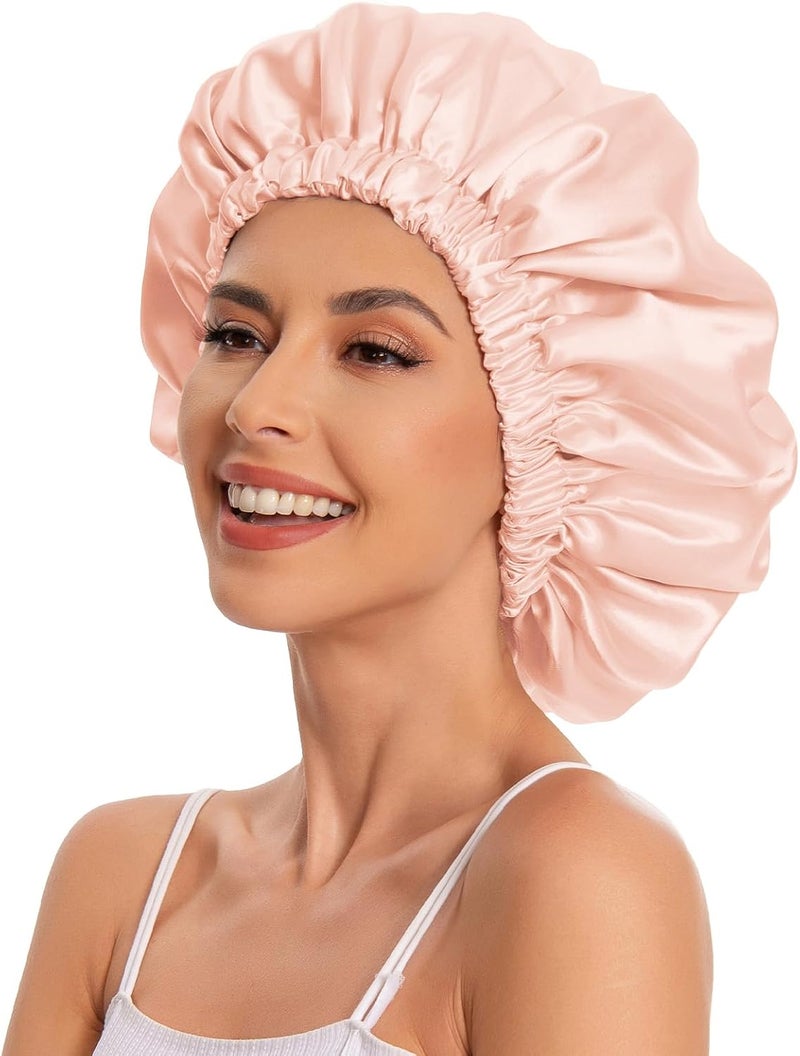 Edoneery Women's Satin Silk Hair Cap for Natural Hair, Peach Beige, One size - Image 4