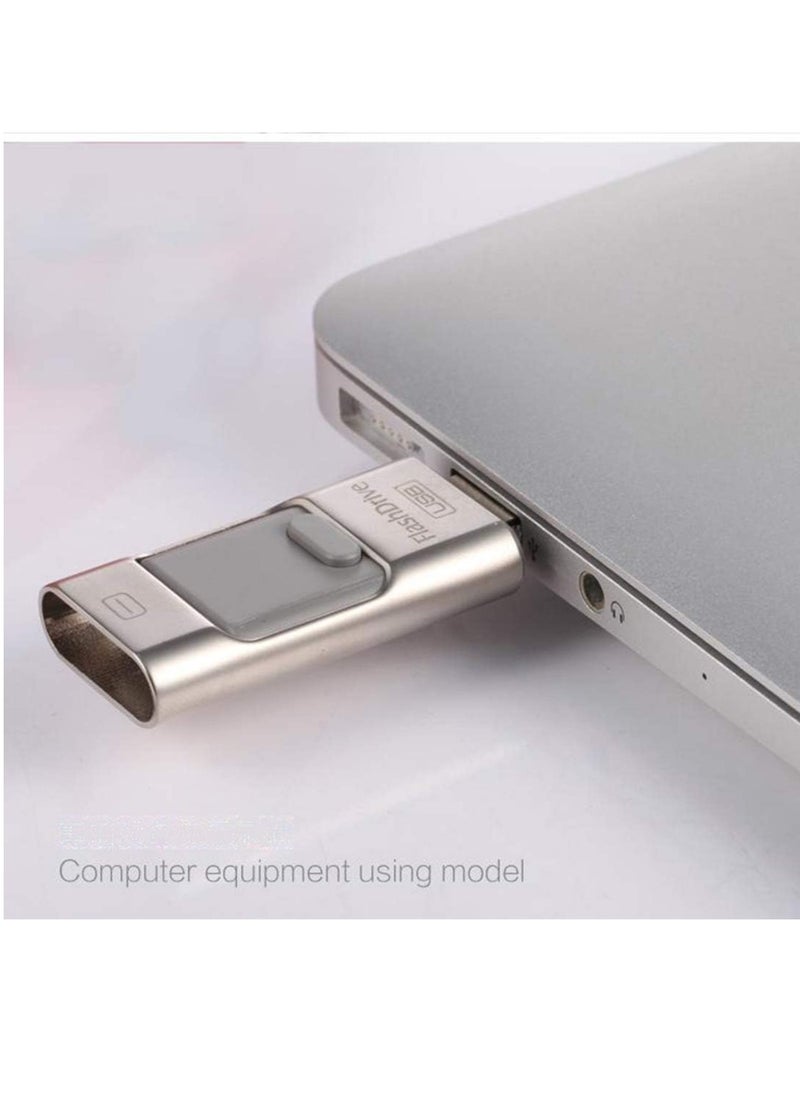 ماركة غير محددة - محركات أقراص القلم 3 في 1 OTG USB 3.0 لأجهزة iPhone/iPad/Android/PC (256 جيجابايت، فضي) - Image 1