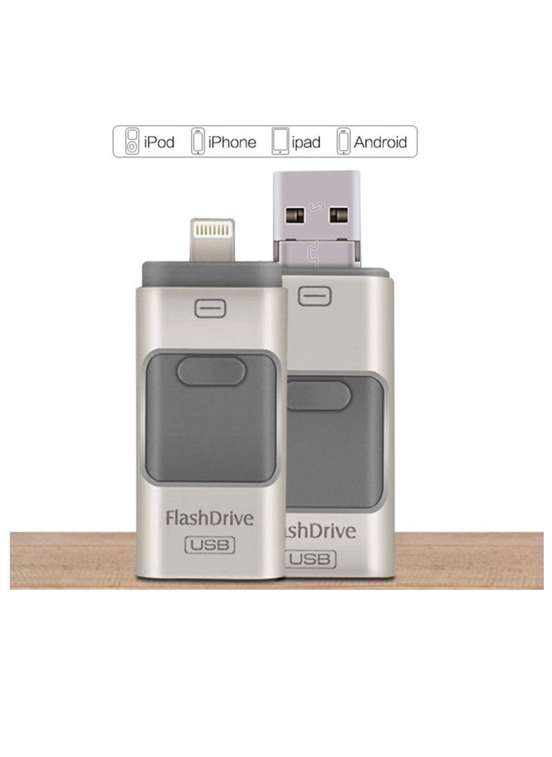 ماركة غير محددة - محركات أقراص القلم 3 في 1 OTG USB 3.0 لأجهزة iPhone/iPad/Android/PC (256 جيجابايت، فضي) - Image 1