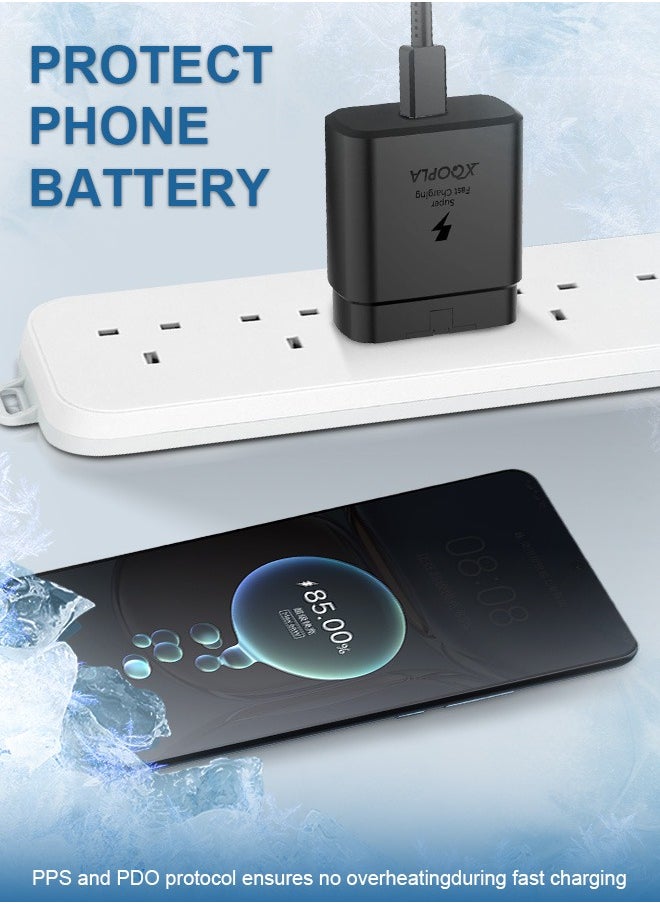 Xoopla - 45W Type C Super Fast Charger for Samsung Phone,PD 3.0 USB C Charger Compatible for Samsung Galaxy S24 23 Series/Z Fold 6 5  /Z Flip 6 /Galaxy Tab S9 and More Android Cell Phone,Travel Charger Adapter with 6.6FT 5A Data Cable UK Plug - Image 1