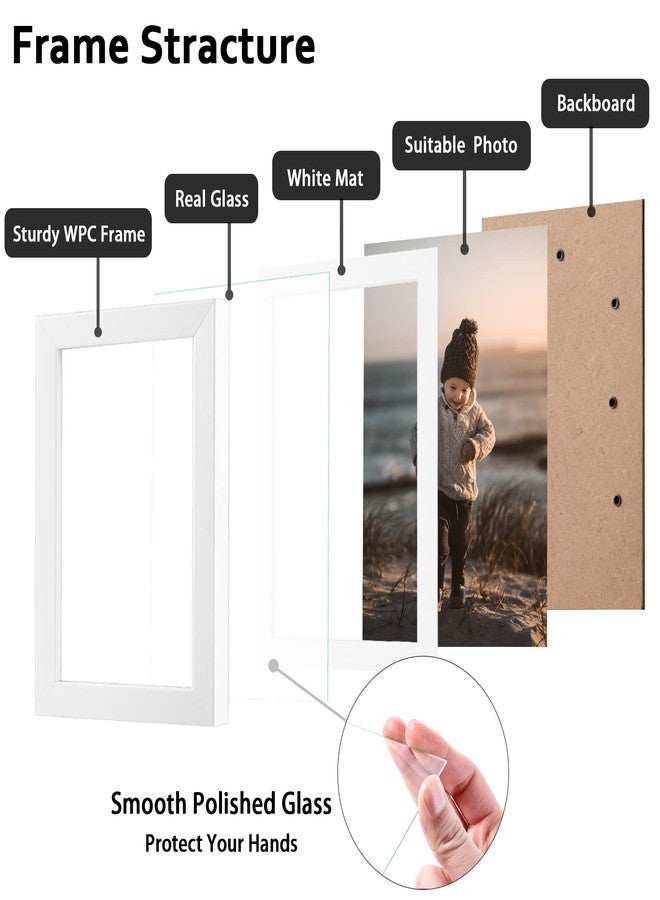 KINLINK 5x7 Picture Frame White Set of 6, Wooden Photo Frames Matted 4x6 with Plexiglass for 4x6 with Mat or 5x7 without Mat for Table and Wall Display - Image 2