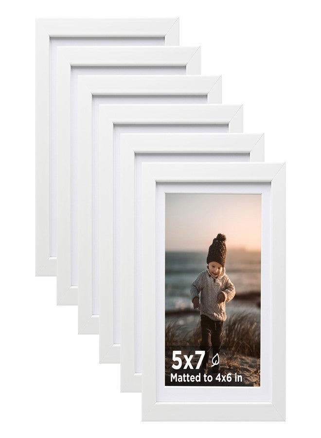 KINLINK 5x7 Picture Frame White Set of 6, Wooden Photo Frames Matted 4x6 with Plexiglass for 4x6 with Mat or 5x7 without Mat for Table and Wall Display - Image 1
