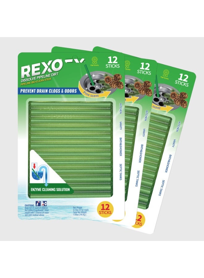 REXO Drain Cleaning Sticks for Kitchen & Bathroom – 12 Scented Pieces for Odor Removal & Clog Prevention - Image 2