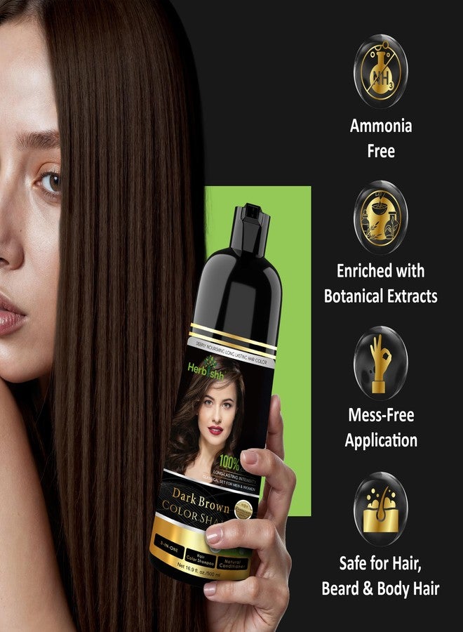 Herbishh Hair Color Shampoo Dark Brown (500ml) with 1 Pair of Gloves | Hair Dye for Men & Women | 3-in-1 Permanent Dye with 100% Grey Coverage Upto 3 Weeks | Long Lasting Salon Like Result - Image 2