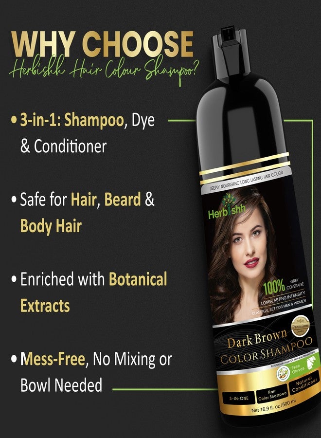 Herbishh Hair Color Shampoo Dark Brown (500ml) with 1 Pair of Gloves | Hair Dye for Men & Women | 3-in-1 Permanent Dye with 100% Grey Coverage Upto 3 Weeks | Long Lasting Salon Like Result - Image 3