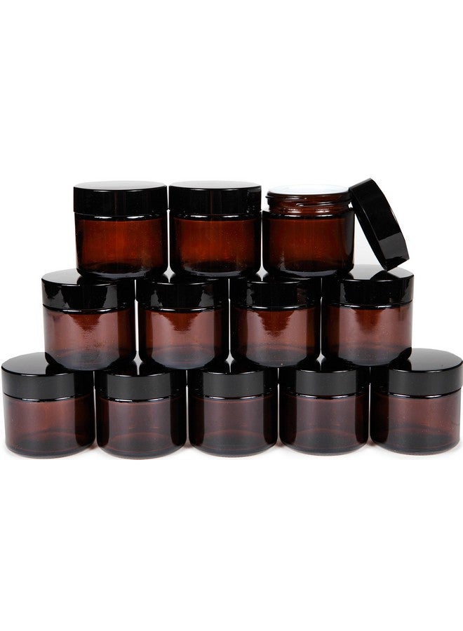 Vivaplex, 12, Amber, 2 oz, Round Glass Jars, with Inner Liners and black Lids - Image 1