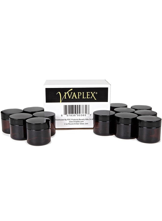 Vivaplex, 12, Amber, 2 oz, Round Glass Jars, with Inner Liners and black Lids - Image 3