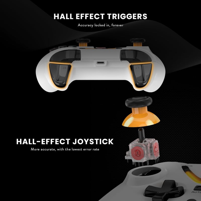 Cosmic Byte وحدة التحكم اللاسلكية ثلاثية الوضعيات أريس، بلوتوث، سلكية لجهاز الكمبيوتر – 2.4GHz، بلوتوث، سلك USB-C، عصي تحكم بتأثير هول، زناد بتأثير هول، توربو، توربو تلقائي، اهتزاز مزدوج بمستويات (أبيض) - Image 3