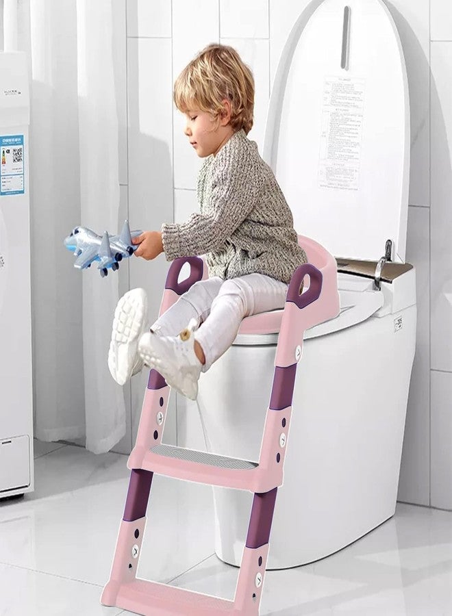 AZRMOH Baby Potty Training Seat Toilet Ladder With Handle For Child Toilet Comfortable Cushion Seat with Step Up Training Stool Adjustable Height,Foldable,Easy to Store,Splash Guard (Multi) - Image 3