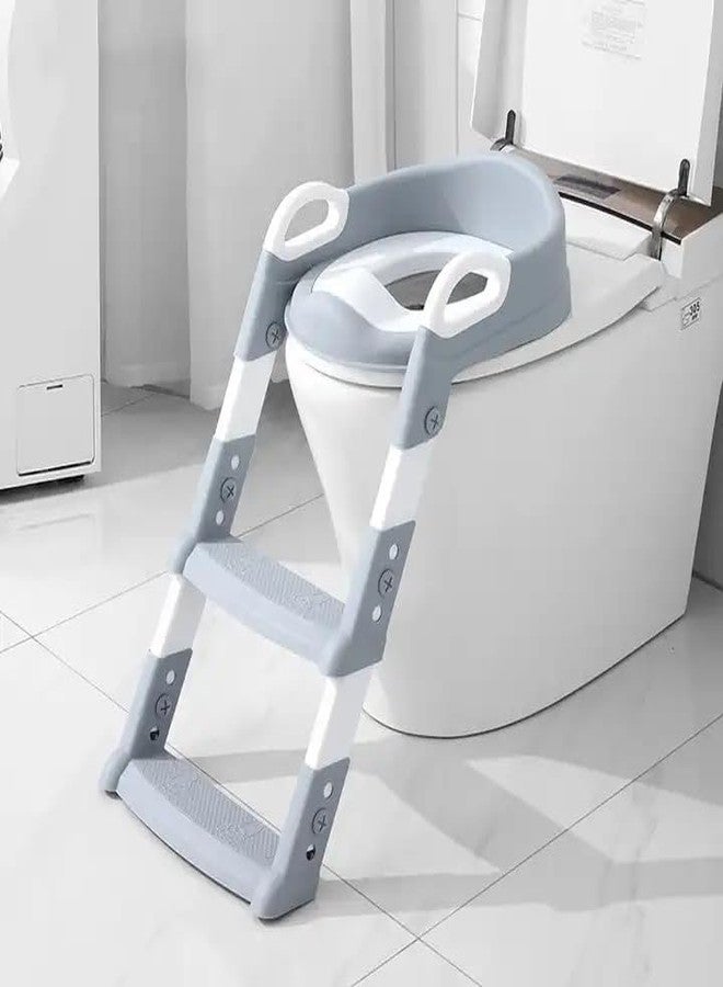 AZRMOH Baby Potty Training Seat Toilet Ladder With Handle For Child Toilet Comfortable Cushion Seat with Step Up Training Stool Adjustable Height,Foldable,Easy to Store,Splash Guard (Multi) - Image 2
