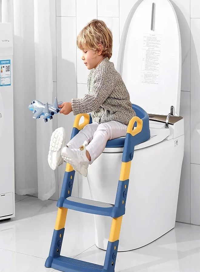 AZRMOH Baby Potty Training Seat Toilet Ladder With Handle For Child Toilet Comfortable Cushion Seat with Step Up Training Stool Adjustable Height,Foldable,Easy to Store,Splash Guard (Multi) - Image 5